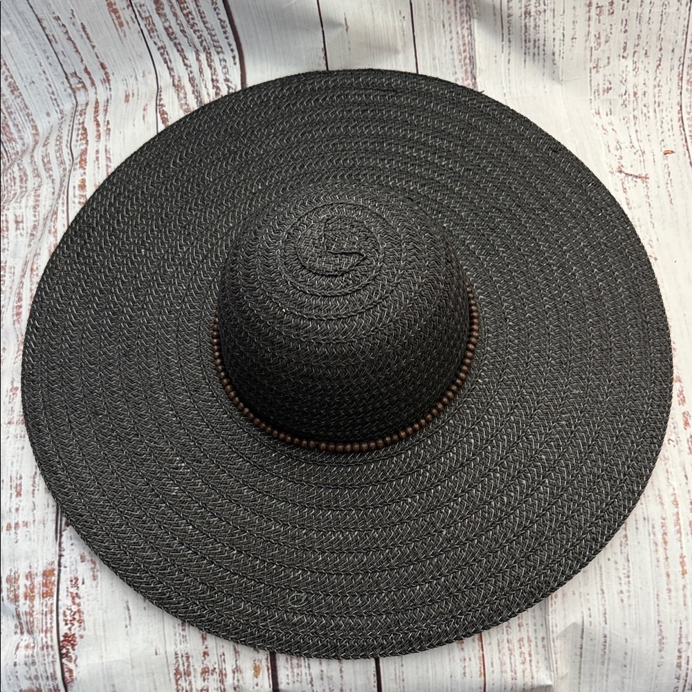 a new day Black Floppy Brim Straw Hat NWOT